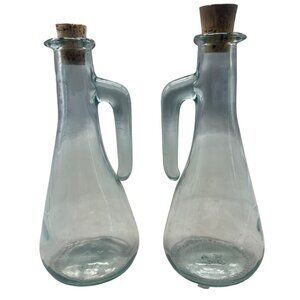 Vtg Vetreria Etrusca Decanters Bottle Aqua Green Glass Made In Italy Set 2 READ